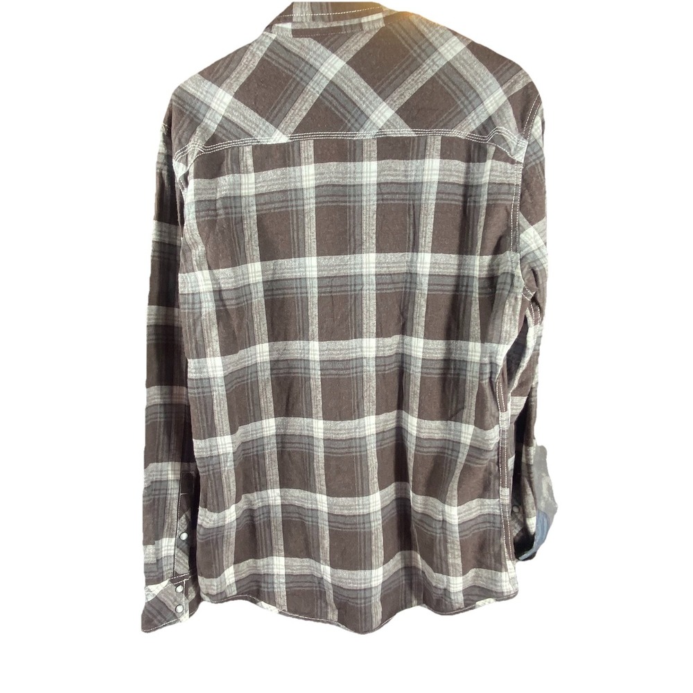 BKE Plaid Western Shirt XL Pearl Snap Flap Pockets Tailored Fit Rodeo Brown Soft - Picture 4 of 8